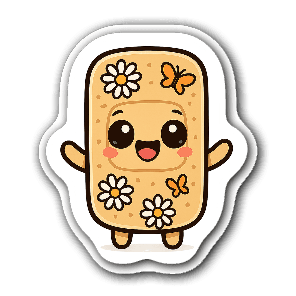 Kawaii chibi adhesive patch character with flowers and butterflies