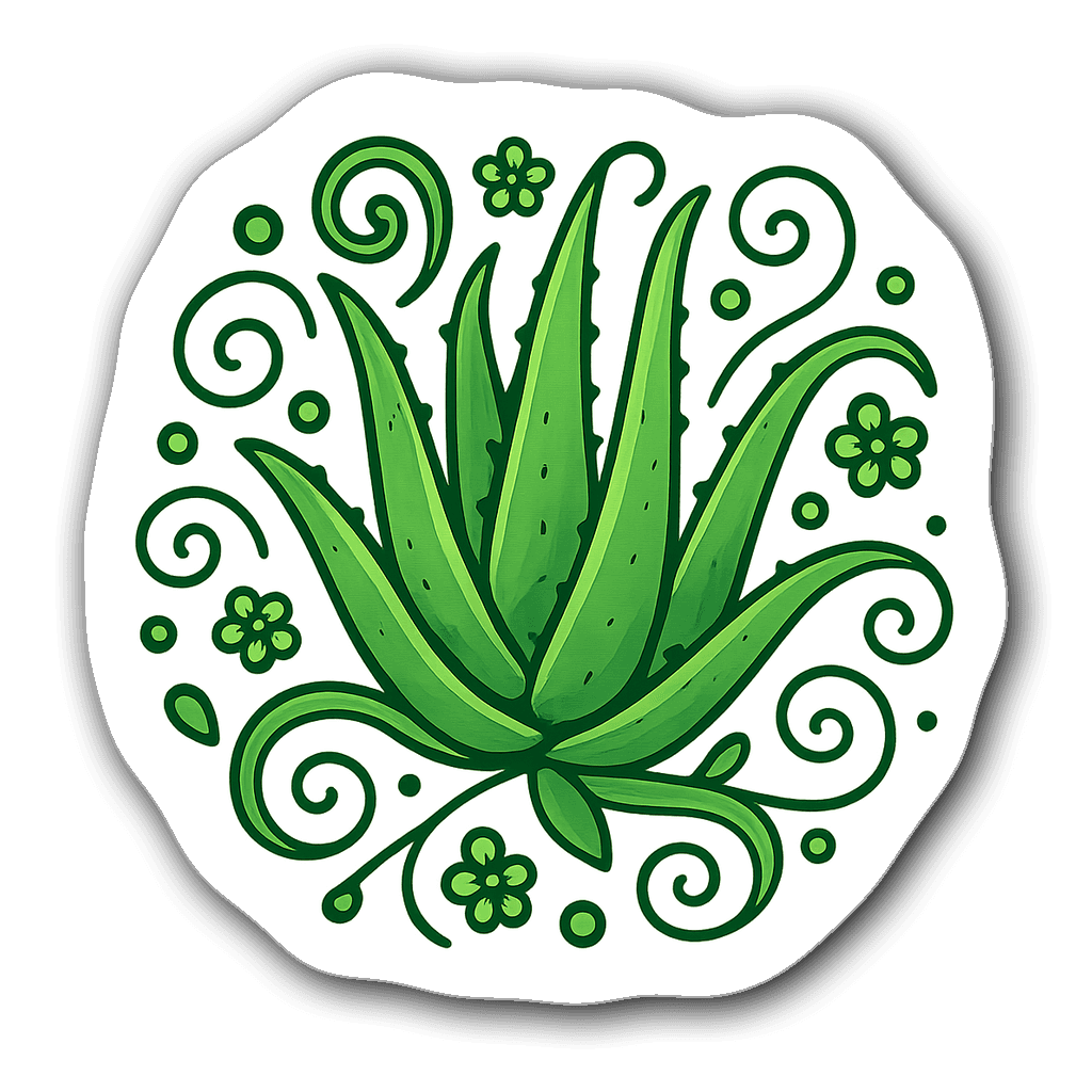 Die-cut aloe vera healing plant sticker with vibrant greens