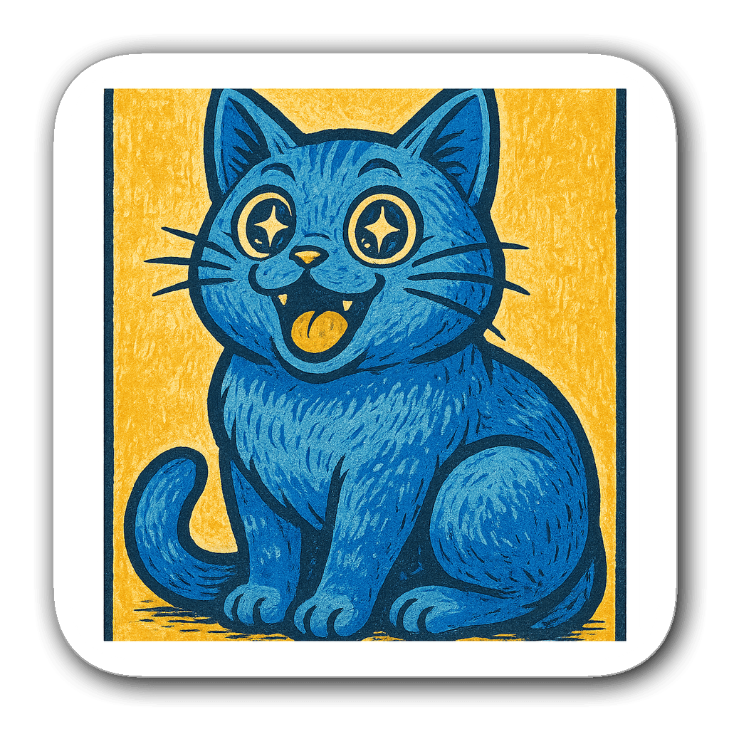 Whimsical oversized blue cat sticker in anime style