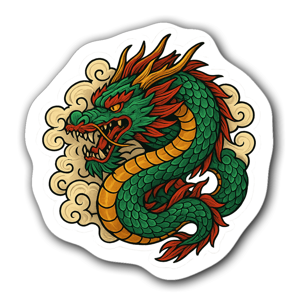 Stylized anime dragon die-cut sticker with vibrant colors