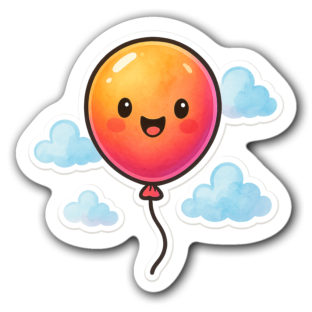 Cute smiling balloon character with vibrant colors and stars