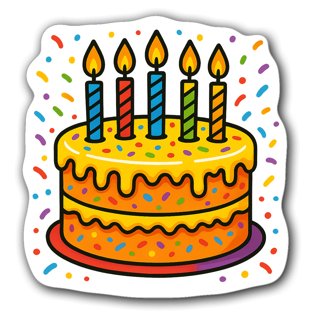 Vibrant birthday cake with colorful candles and sprinkles