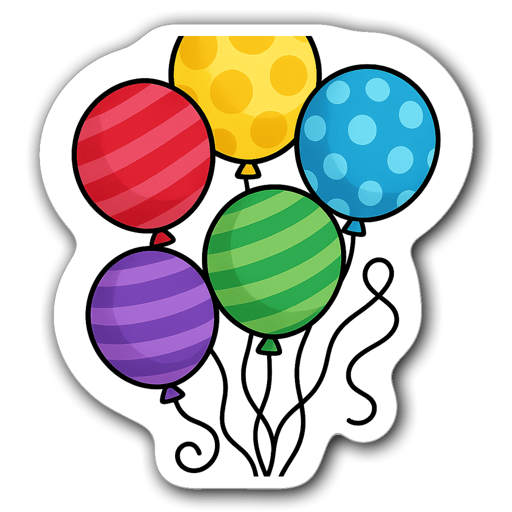 Cheerful balloon bouquet sticker with colorful patterns