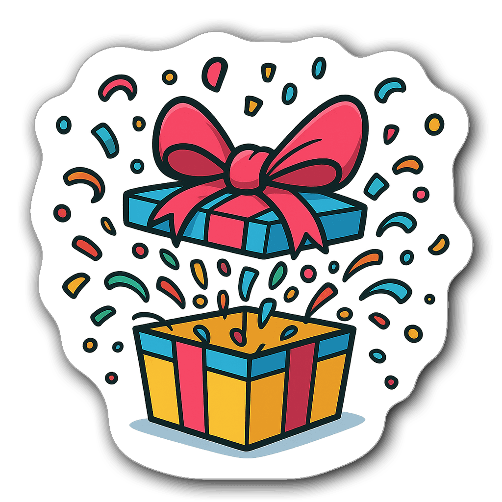 Colorful birthday gift box with balloons in vector style