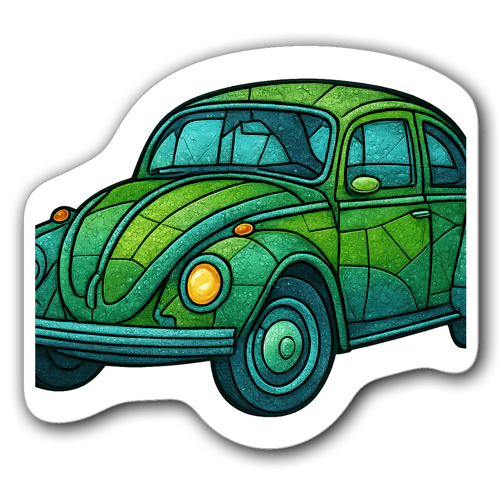 Stained glass style vintage Volkswagen Beetle sticker