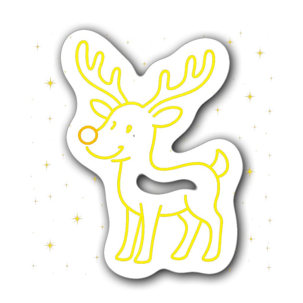 Playful neon glow outline of a reindeer with red nose