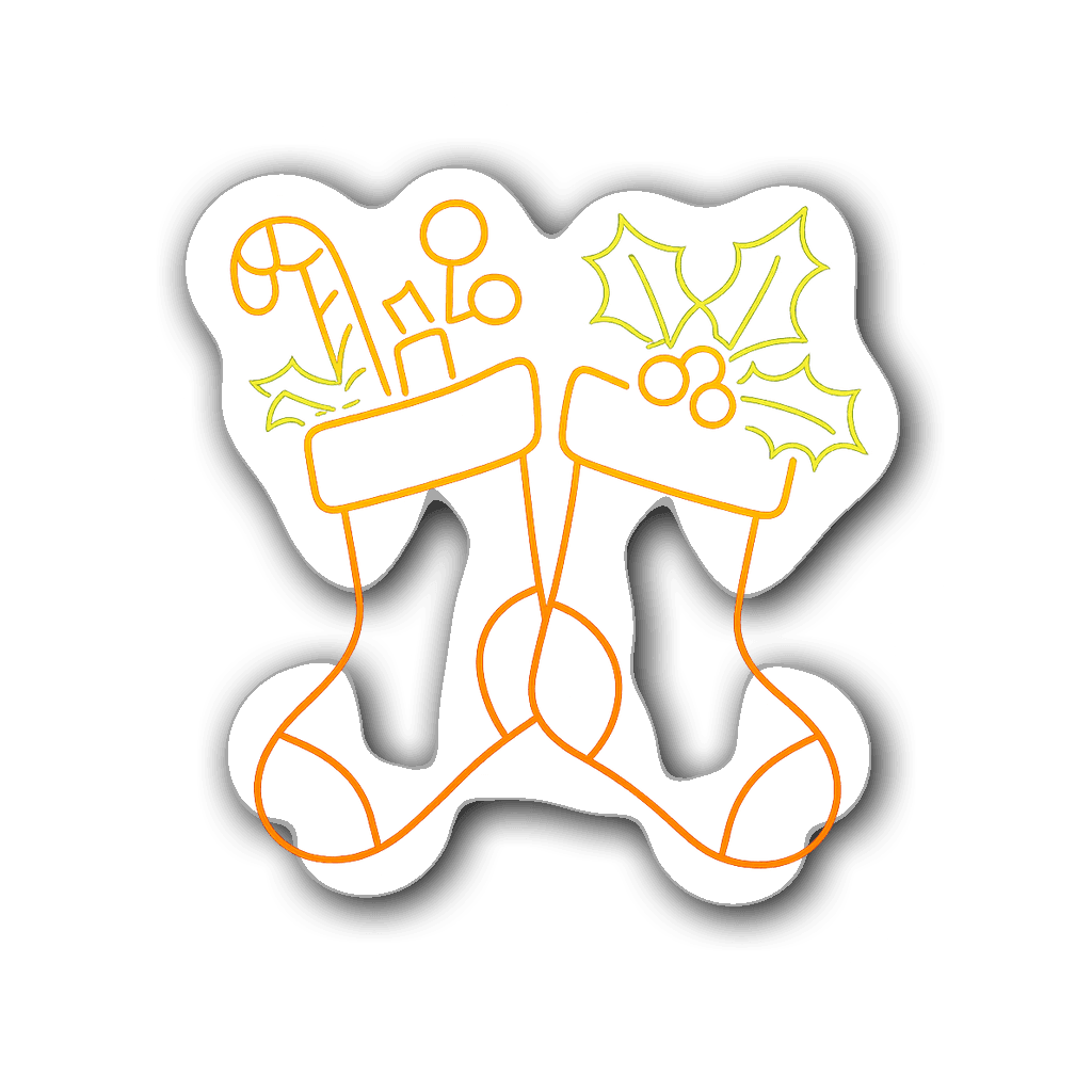 Neon outline of festive Christmas stockings with holly