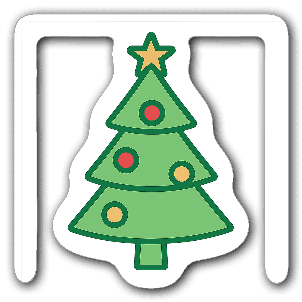 Minimalist line art Christmas tree sticker with ornaments
