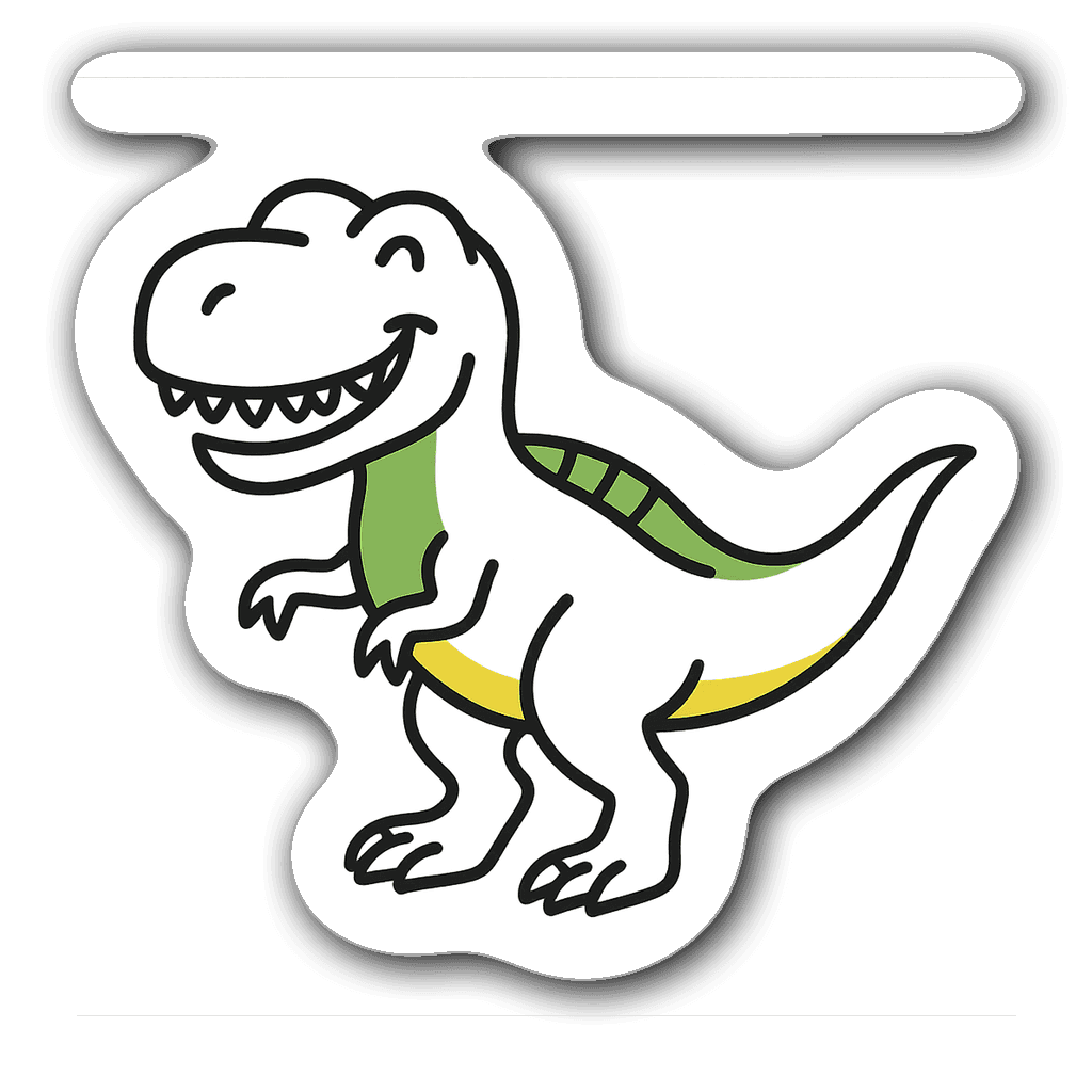 Minimalist line art T-Rex sticker with vibrant colors.