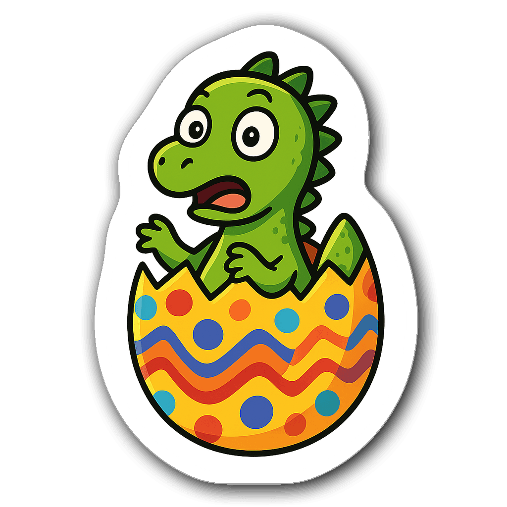 Dinosaur hatching from a colorful egg in pop art style