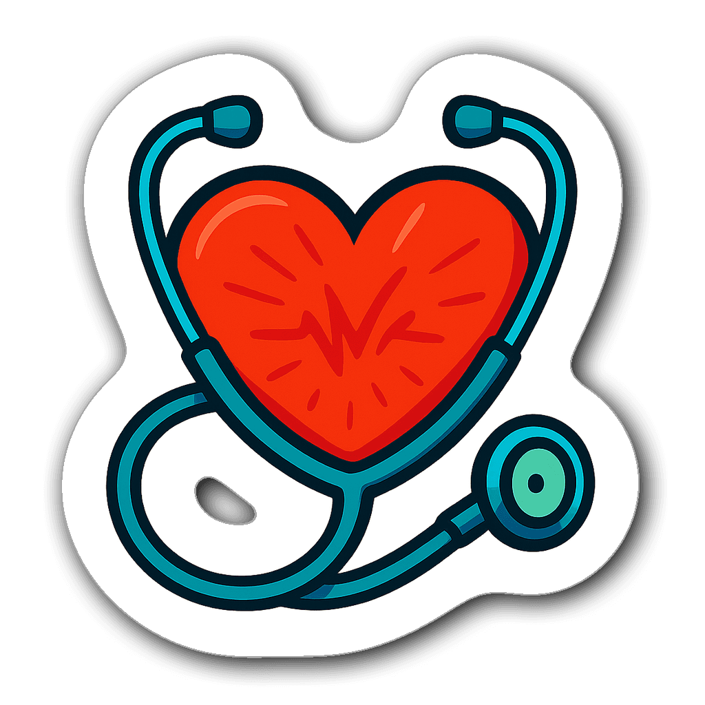 Paramedic stethoscope entwined with a vibrant red heart sticker