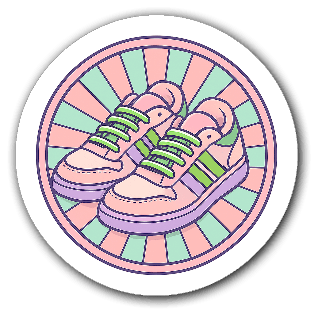 Retro vintage badge sticker featuring classic sneakers