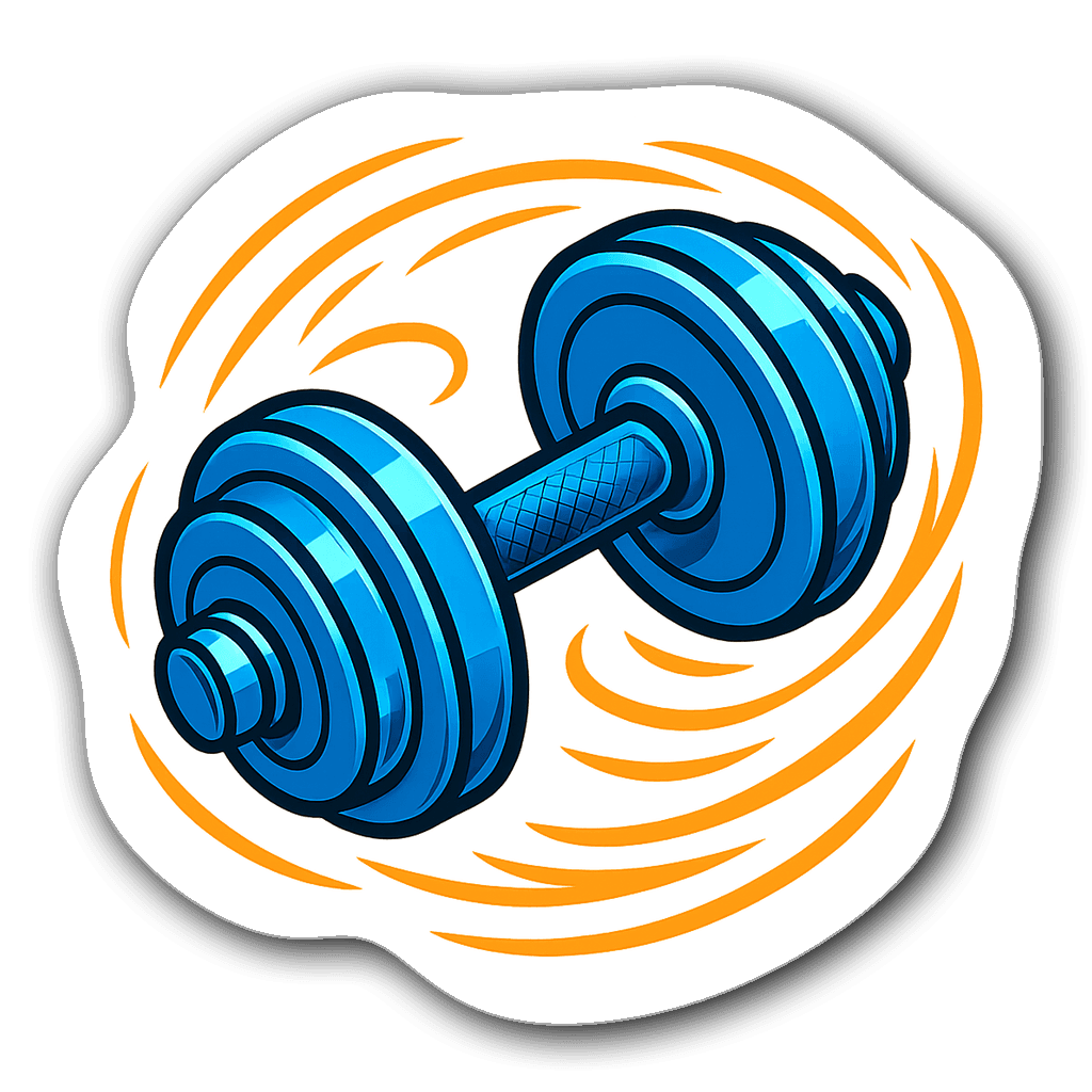 Electric blue gym dumbbell with orange motion lines