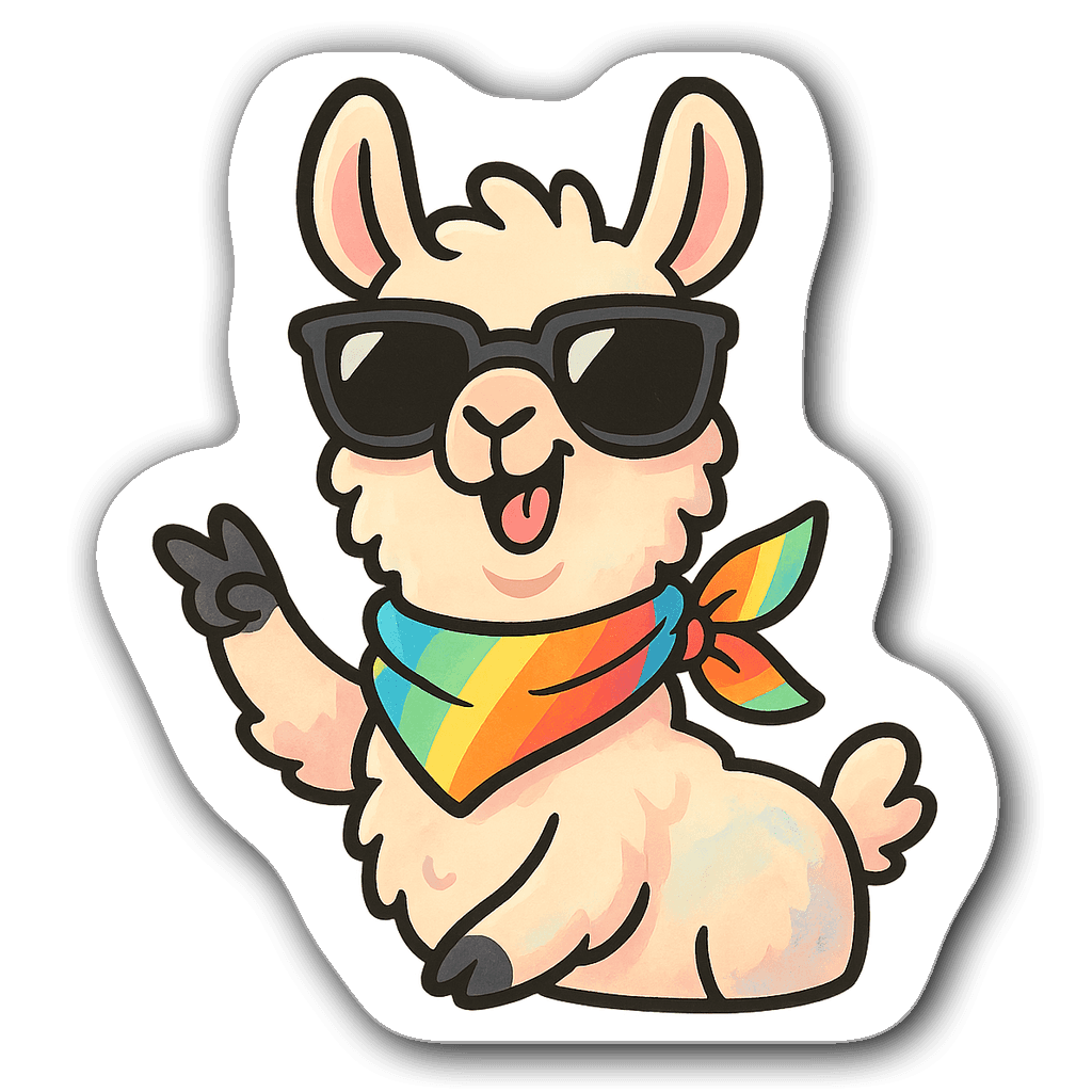 Playful llama wearing oversized sunglasses and a party scarf