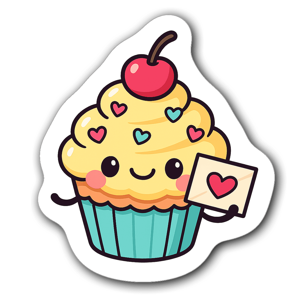 Comic book pop art style cartoon cupcake with heart sprinkles