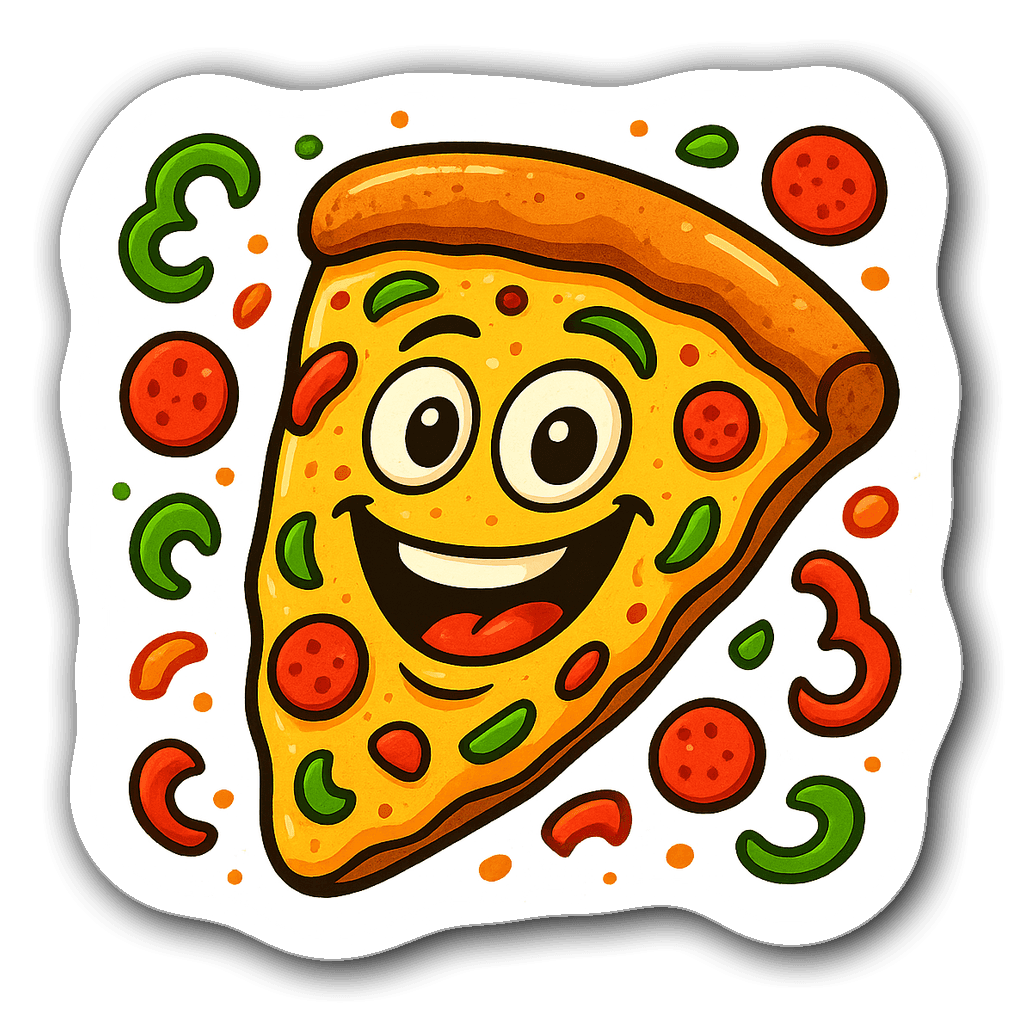 Cheeky pizza slice lounging on a sofa with a remote control