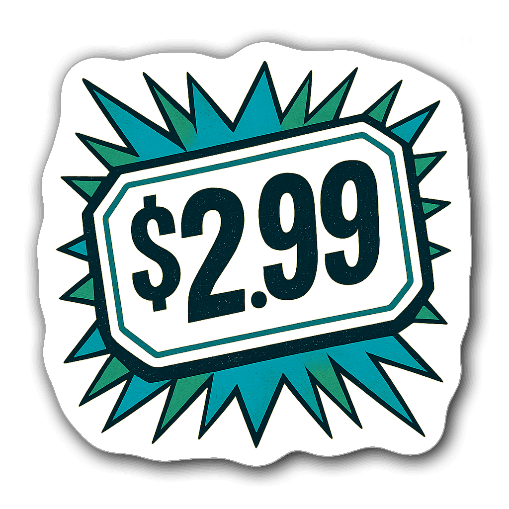 Retro price tag vinyl sticker with geometric shapes