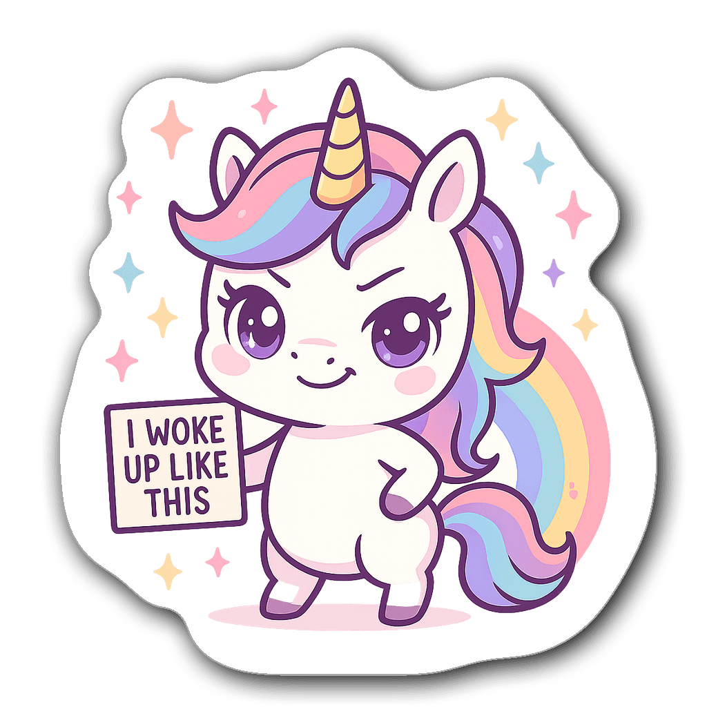 Chibi unicorn with sparkling eyes and sassy expression
