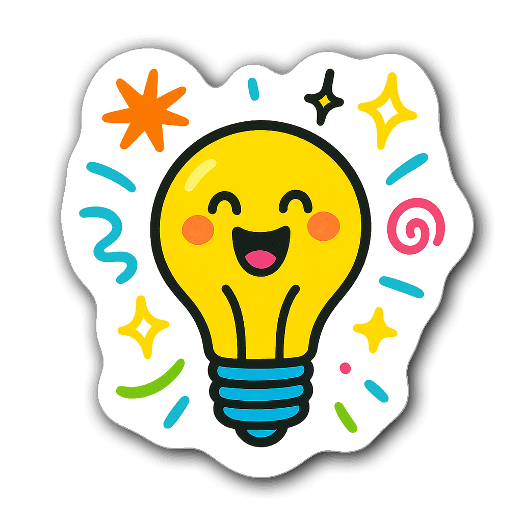 Whimsical lightbulb sticky note with colorful doodles