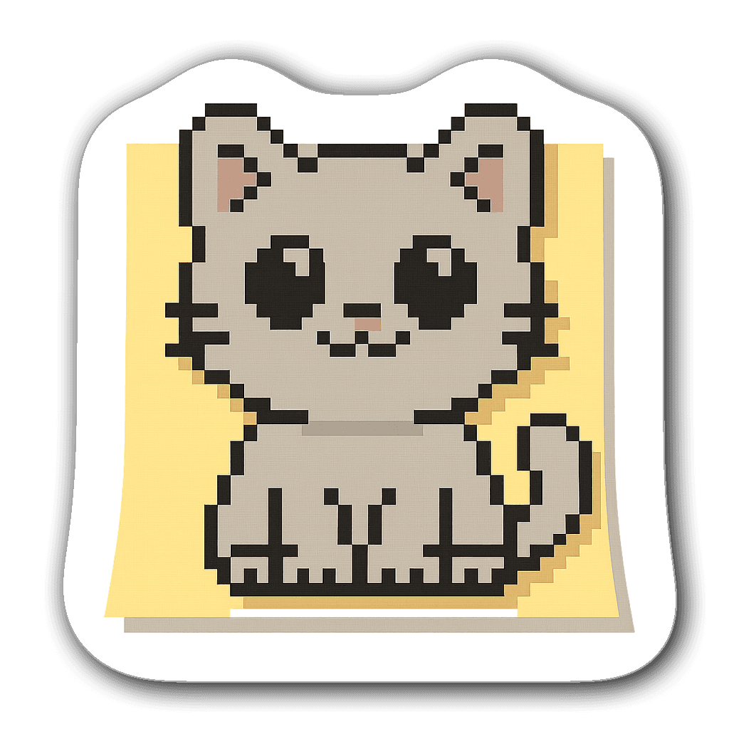 Pixel art sticky note shaped like a cute cat
