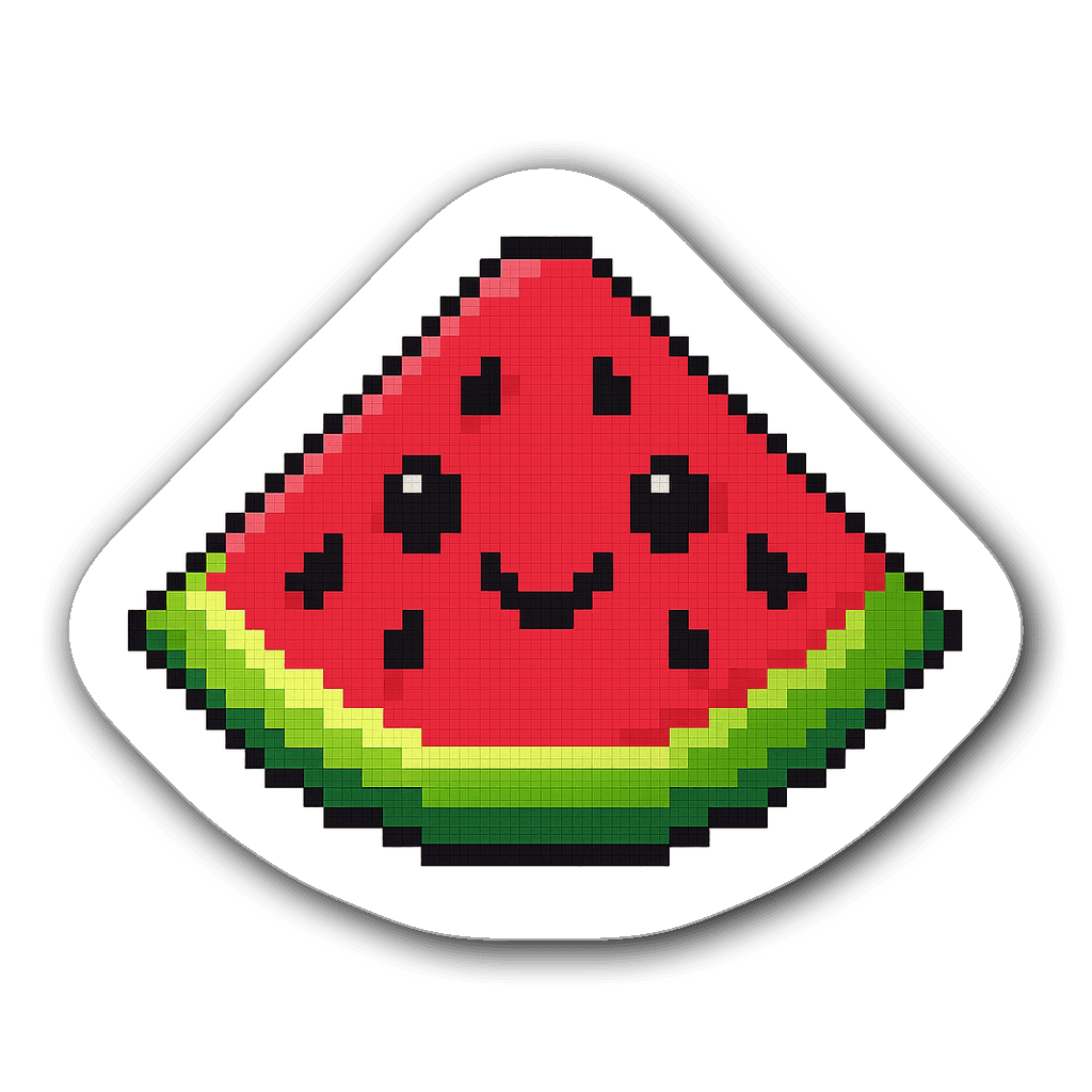 Pixel art cartoon watermelon slice with happy face