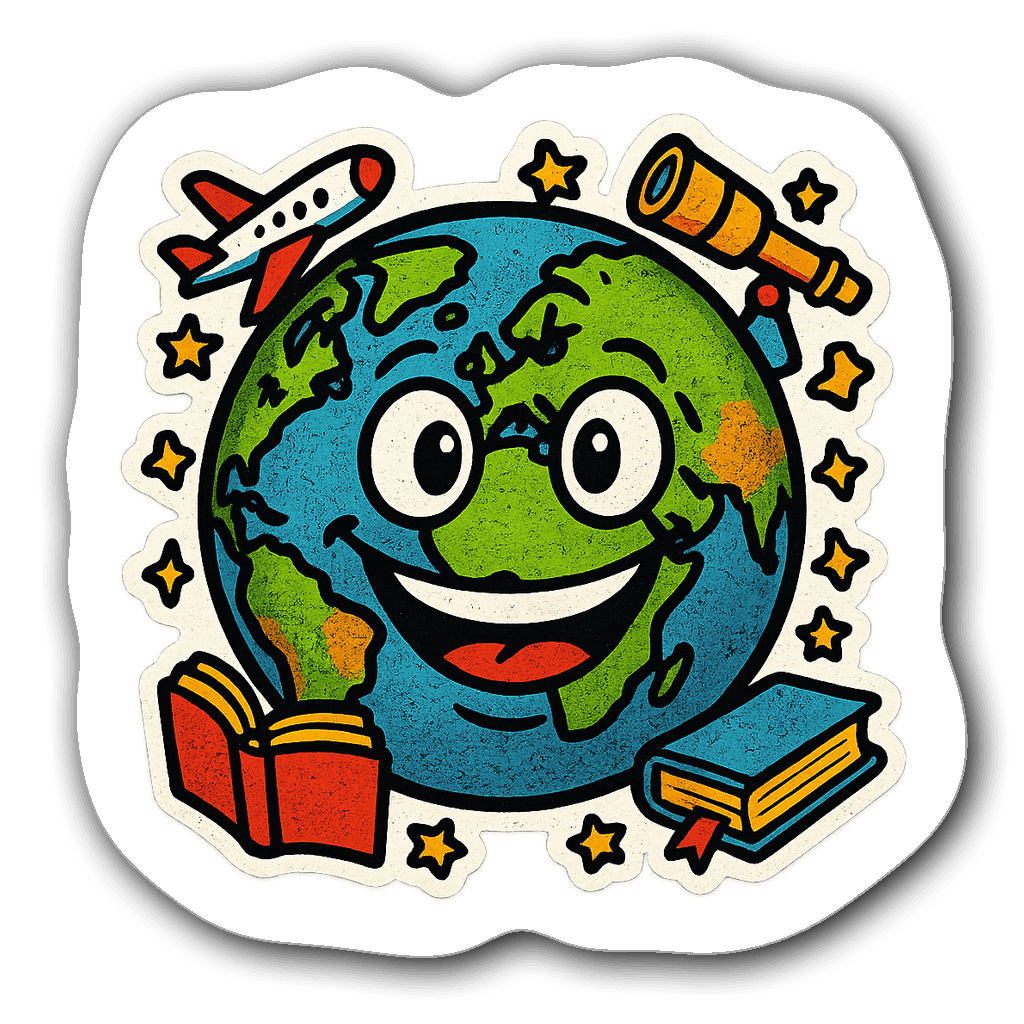 Smiling globe sticker in graffiti street art style