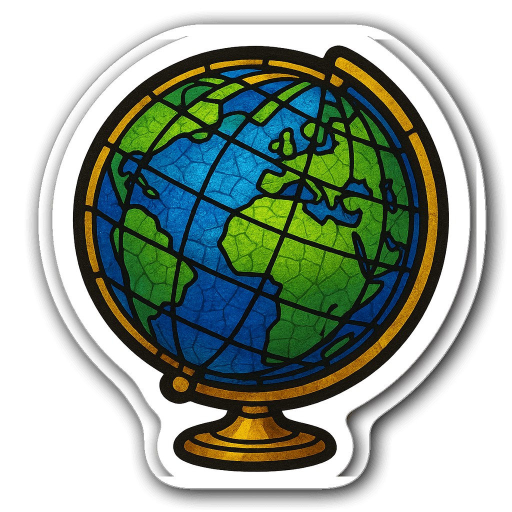Stained glass globe design symbolizing education in vibrant colors