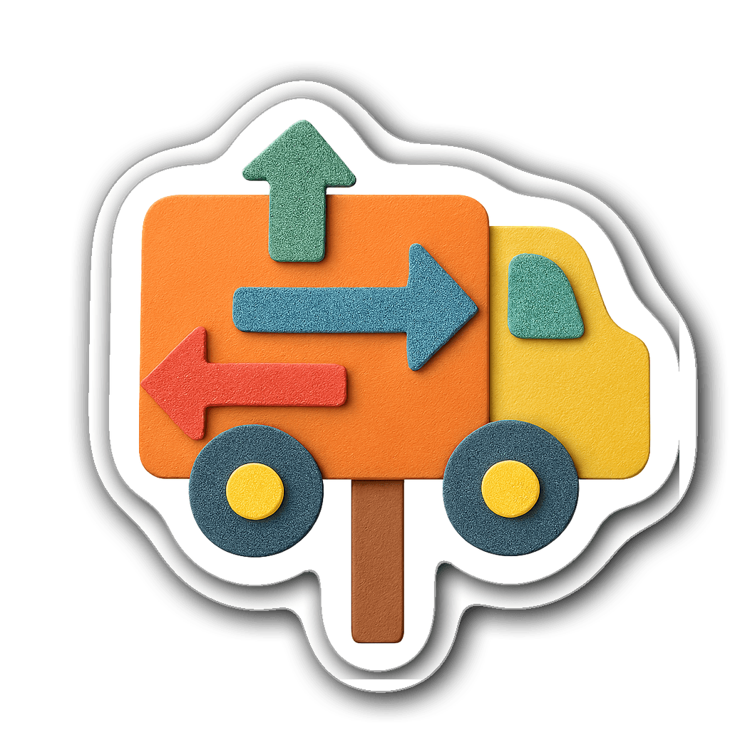 Brightly colored truck road sign sticker with playful arrows