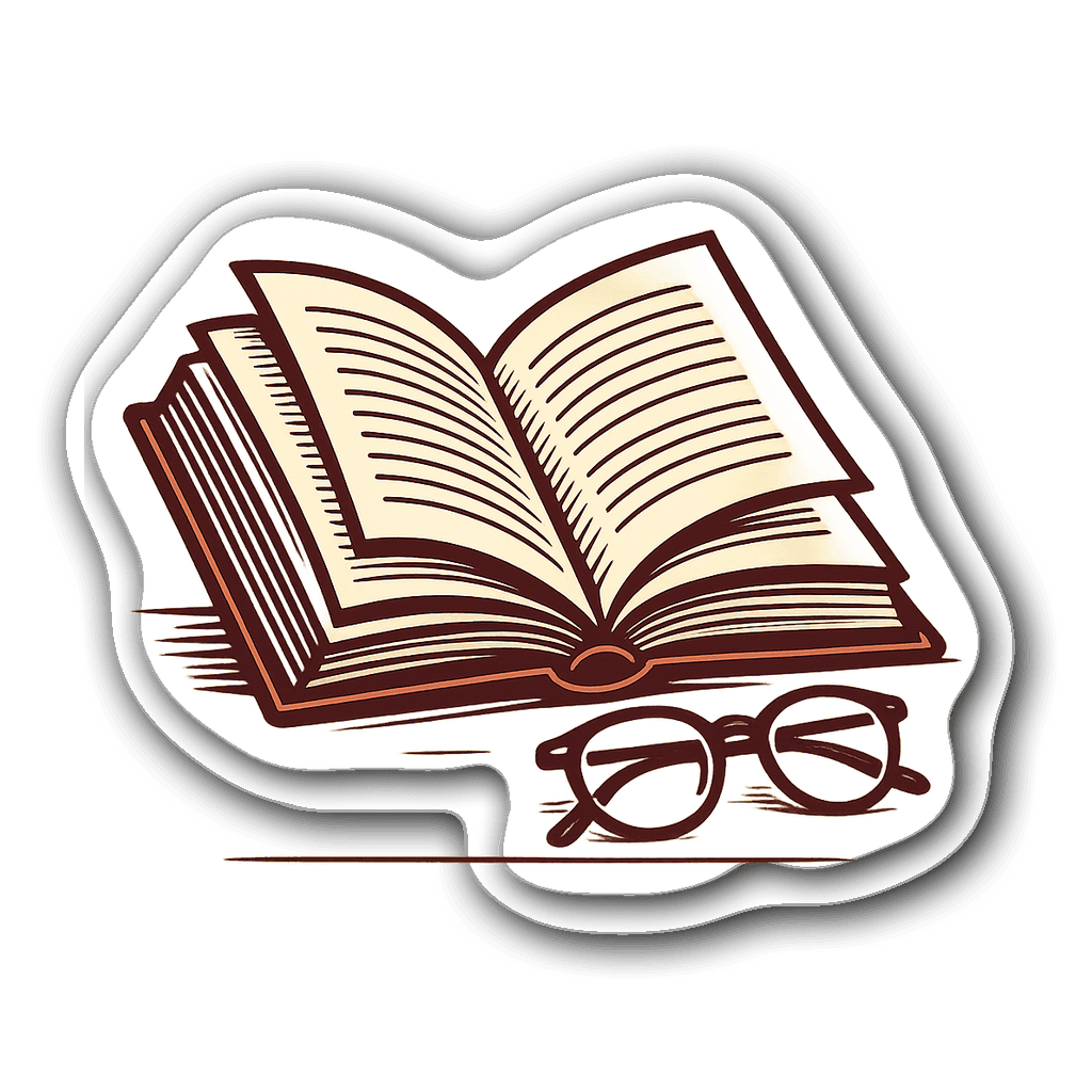 Elegant open law book with glasses sticker design