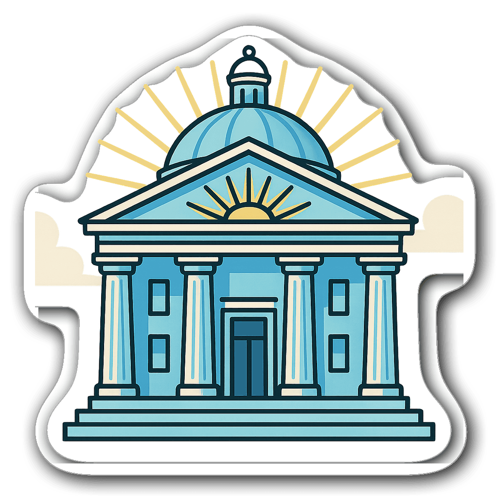 Vibrant lawyer courthouse sticker in pastel blue and white