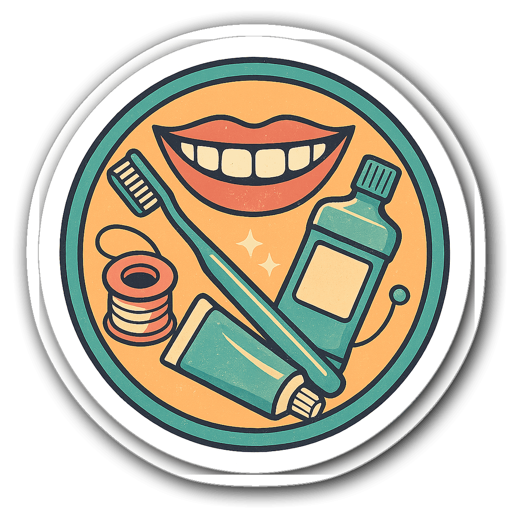 Retro vintage badge with toothbrush and toothpaste for dental hygienists