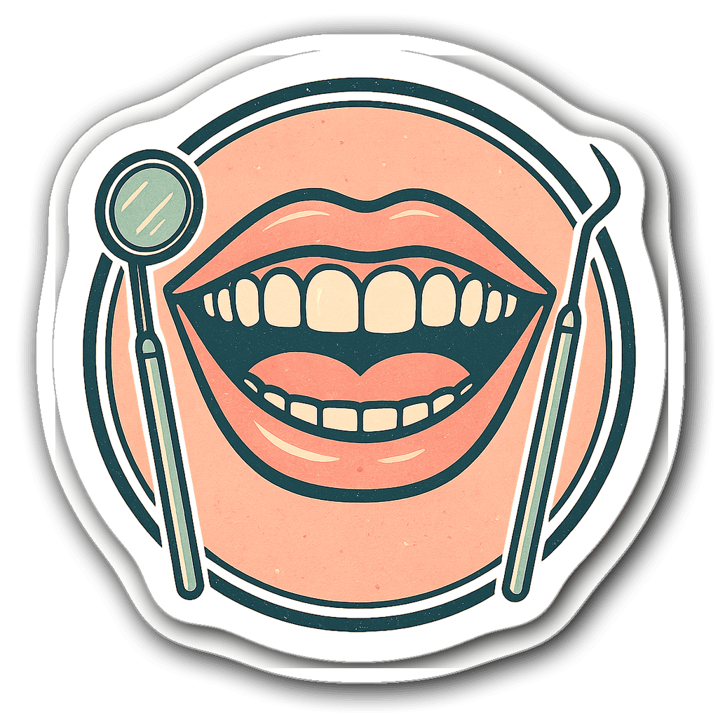 Vintage dental hygienist circular badge with tools and smile