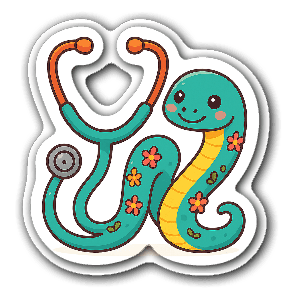 Adorable stethoscope shaped into a friendly snake with flowers