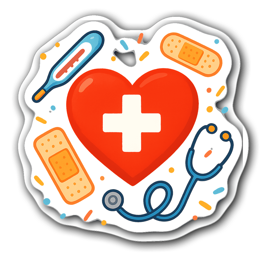 Heart with nurse's cross and medical tools design sticker