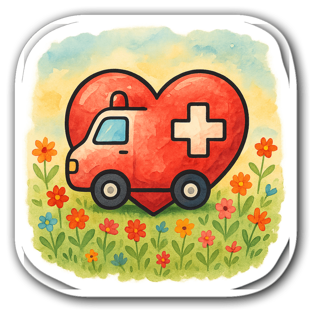 Heart shaped ambulance sticker with watercolor flowers.