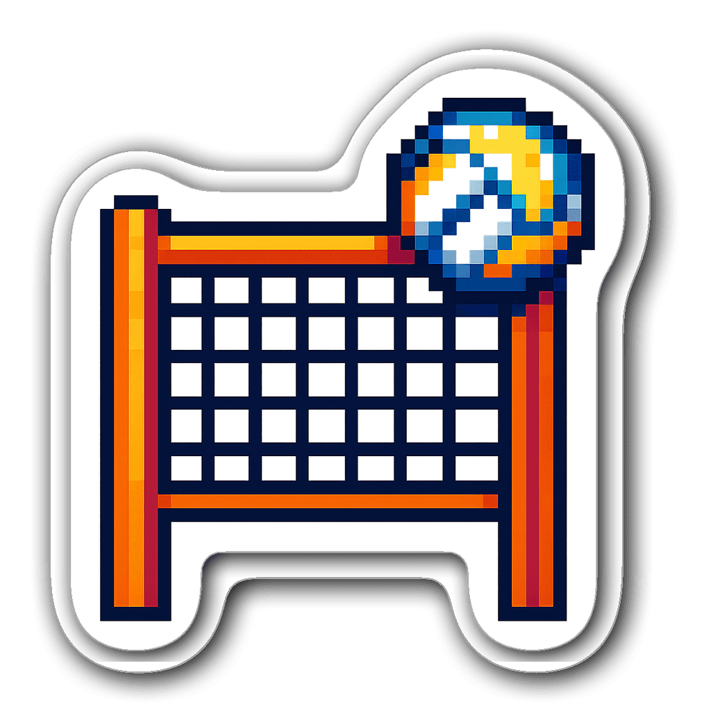 Pixel art sticker of a volleyball net and ball