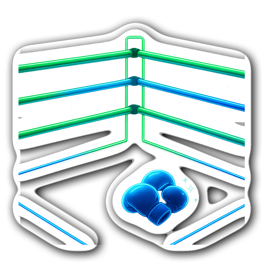 Neon boxing ring sticker with glowing ropes and gloves