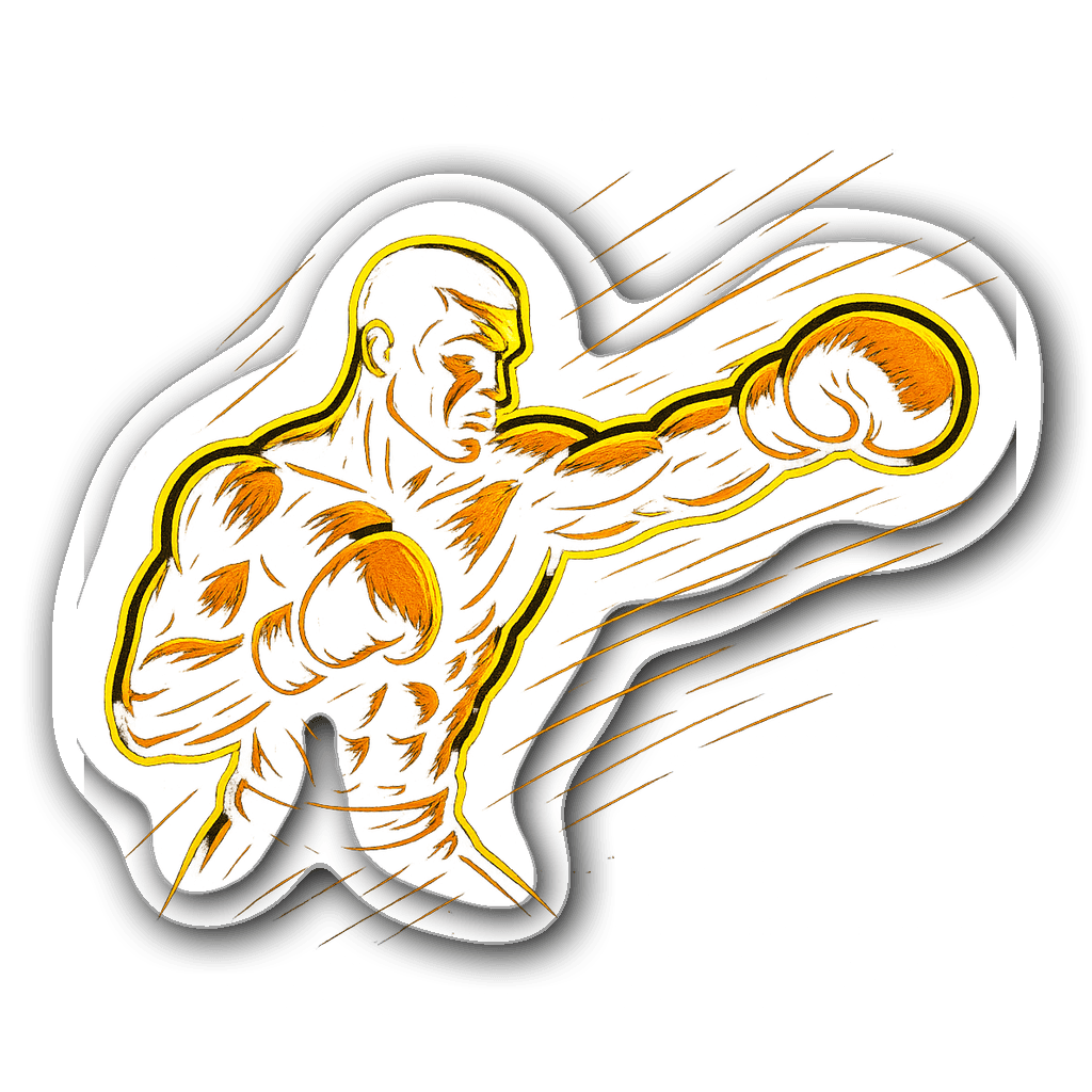 Neon outline sticker of a boxer in a dynamic punch pose