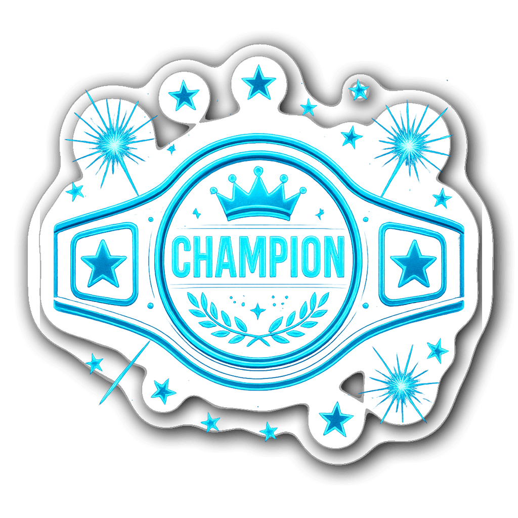 Neon blue championship belt boxing sticker with stars