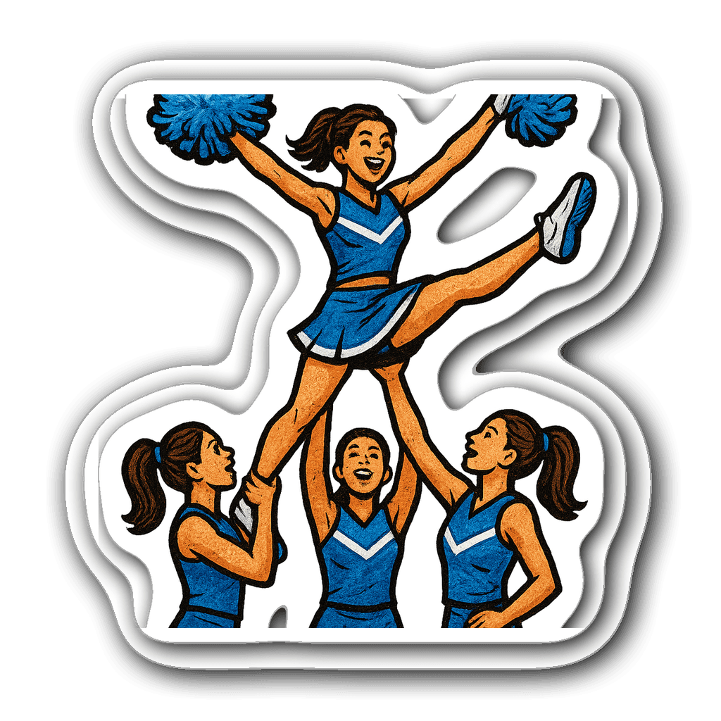 Vibrant cheerleader performing a stunt with teammates