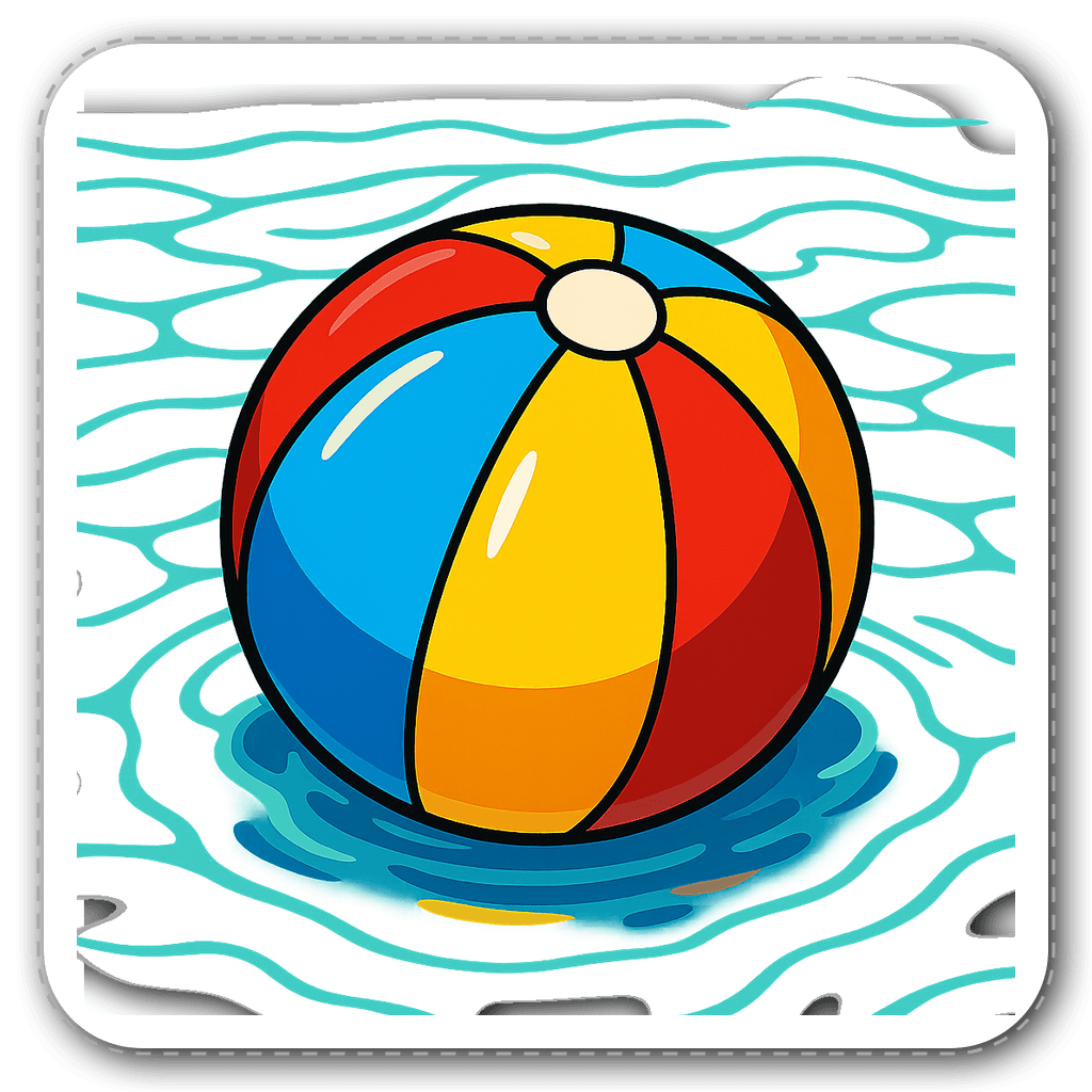 Colorful beach ball sticker with red, blue, and yellow
