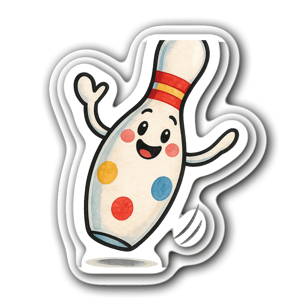 Playful watercolor bowling pin with a cheerful expression