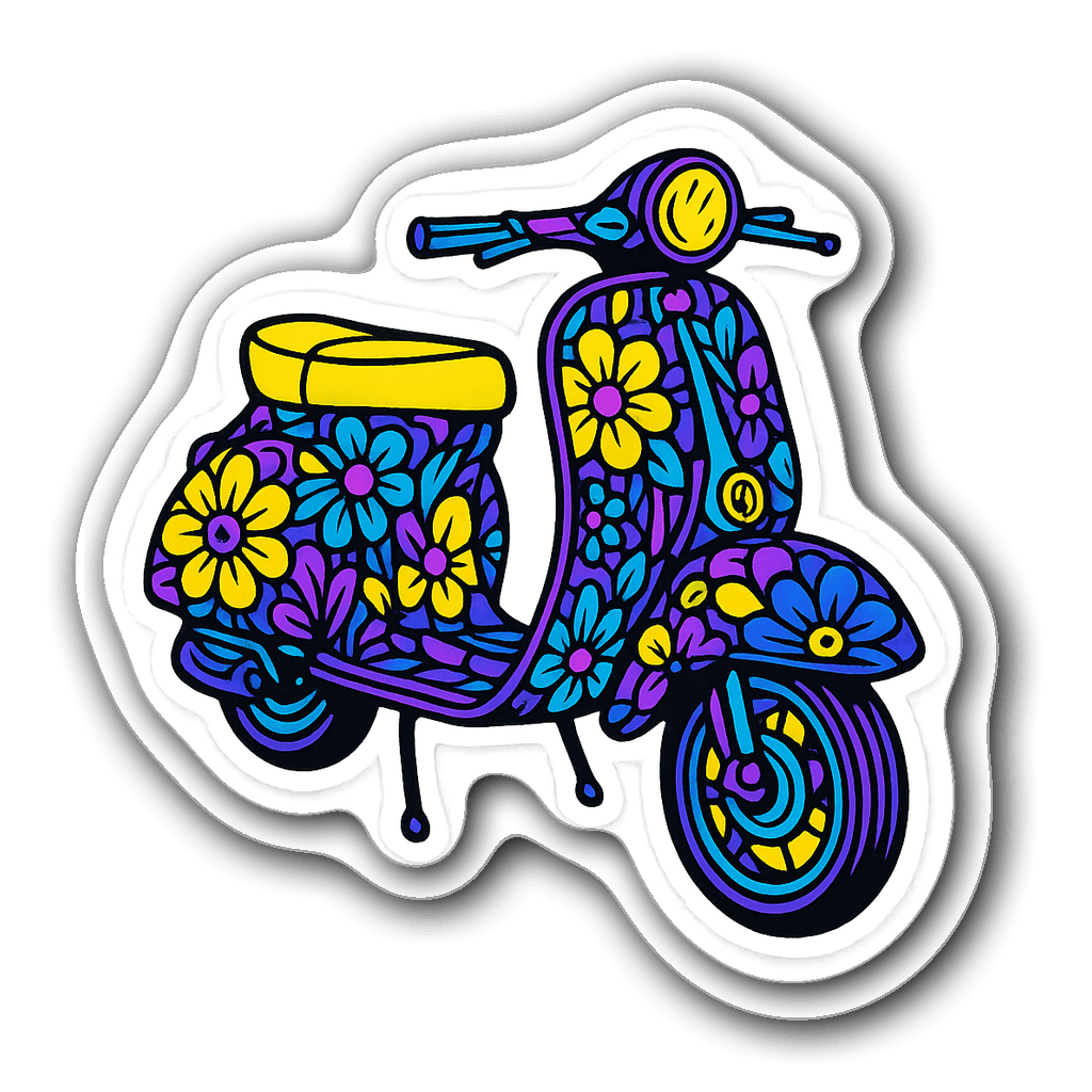 Vespa scooter sticker with floral neon design