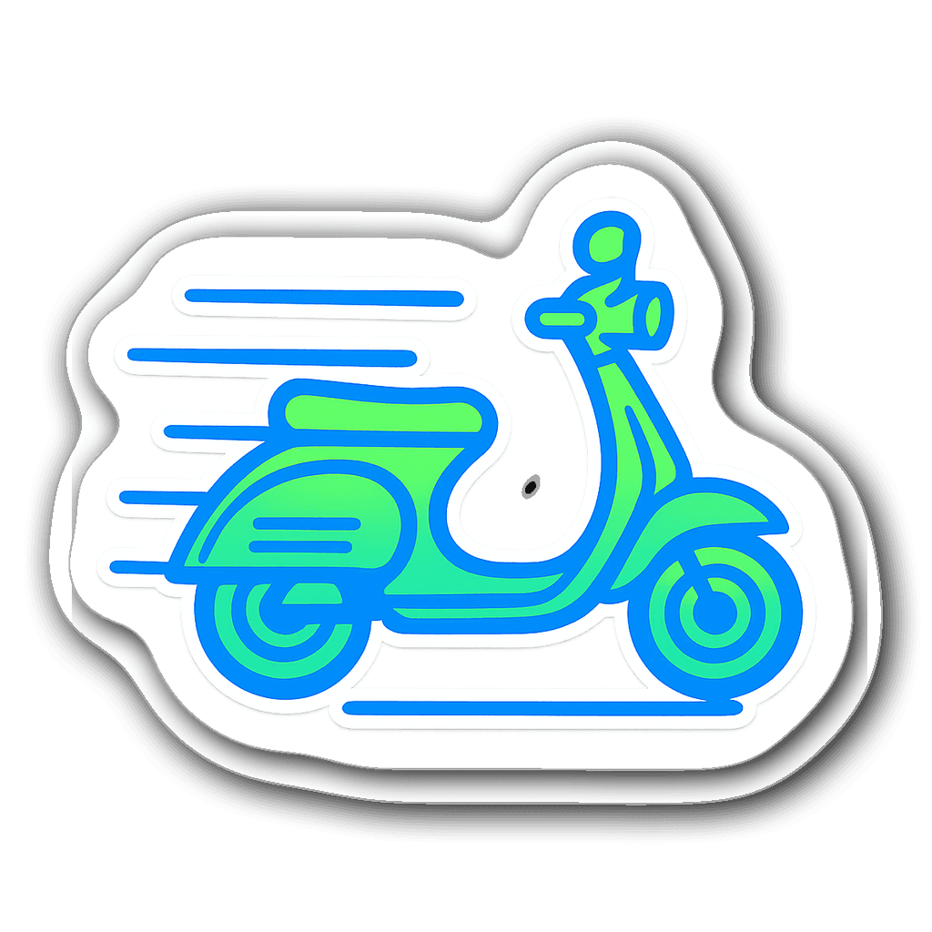 Neon Vespa Scooter outlined in electric blue and green