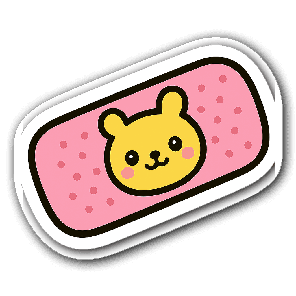 Cartoon style bandaid sticker with cute animal face in pastel colors