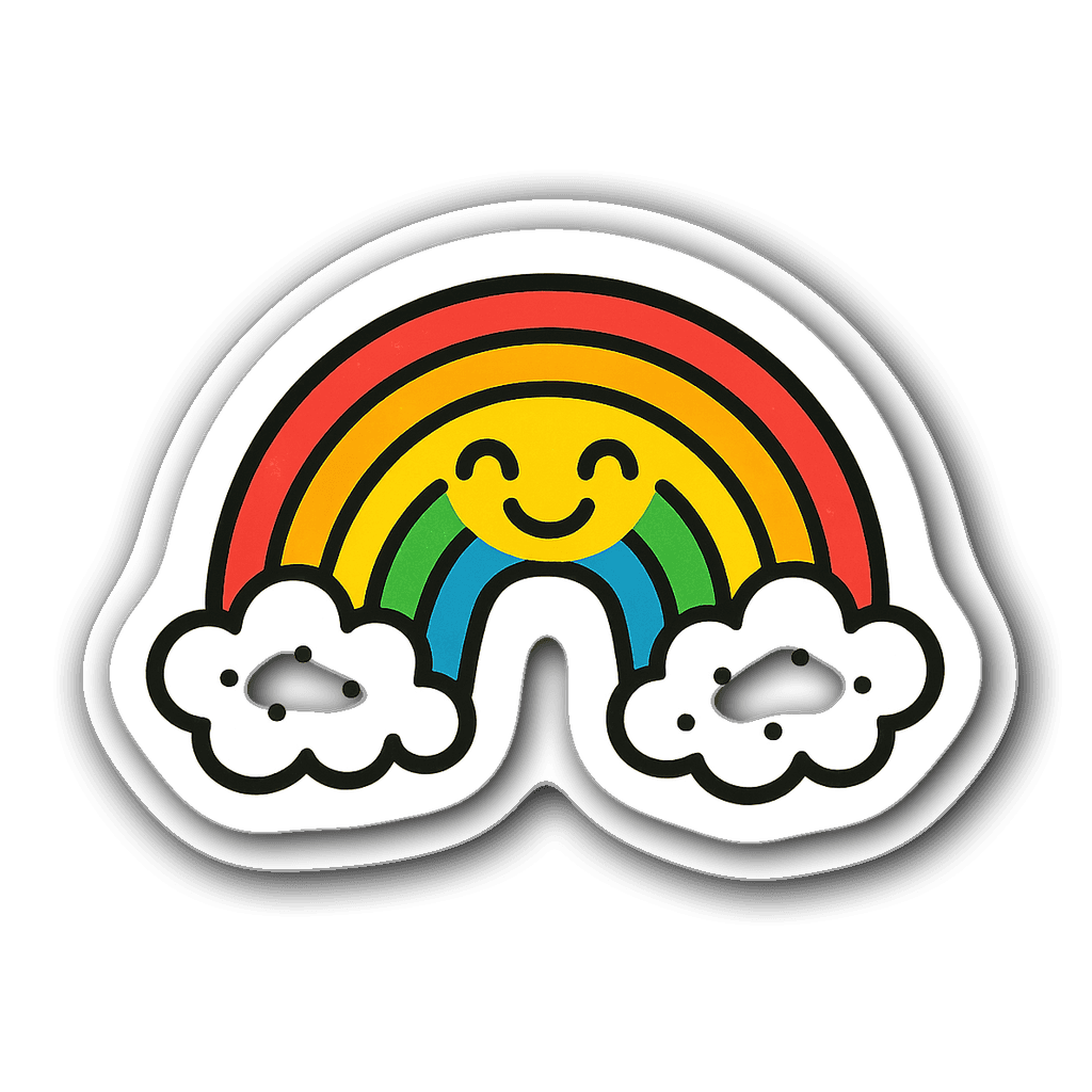 Joyful rainbow bandaid sticker designed in minimalist line art