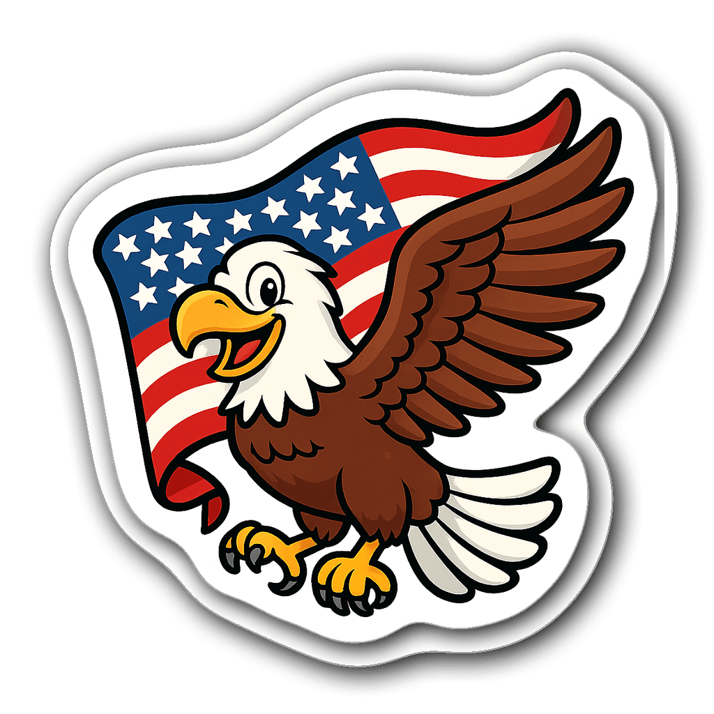 Cartoon bald eagle with American flag sticker