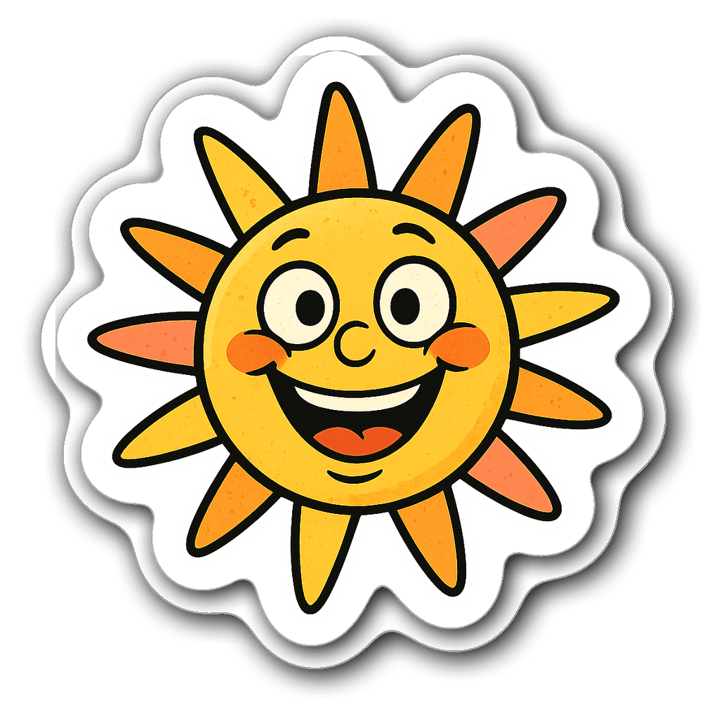 A whimsical sun wall art sticker with playful colors