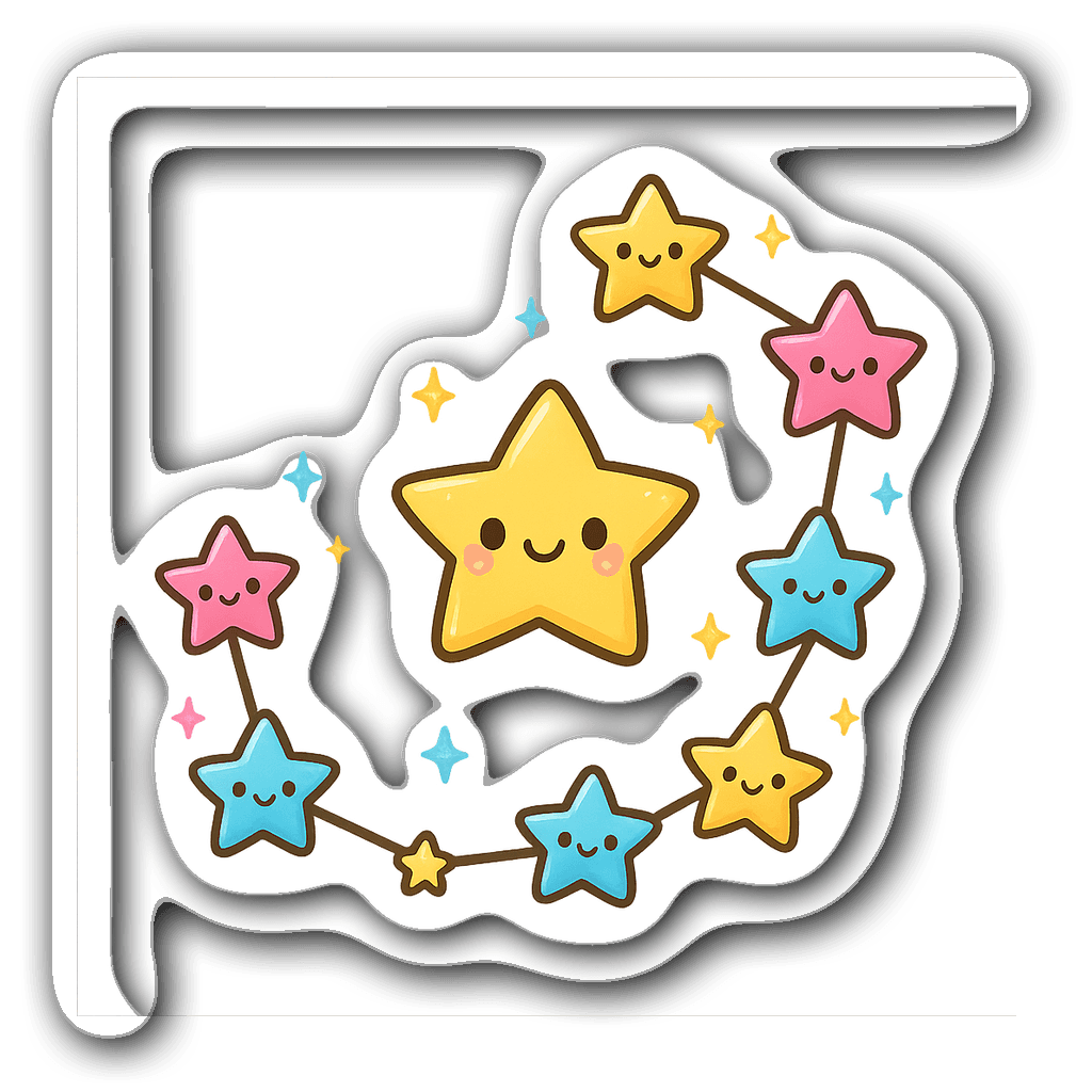 Kawaii chibi Scorpio constellation with smiling stars and bright colors