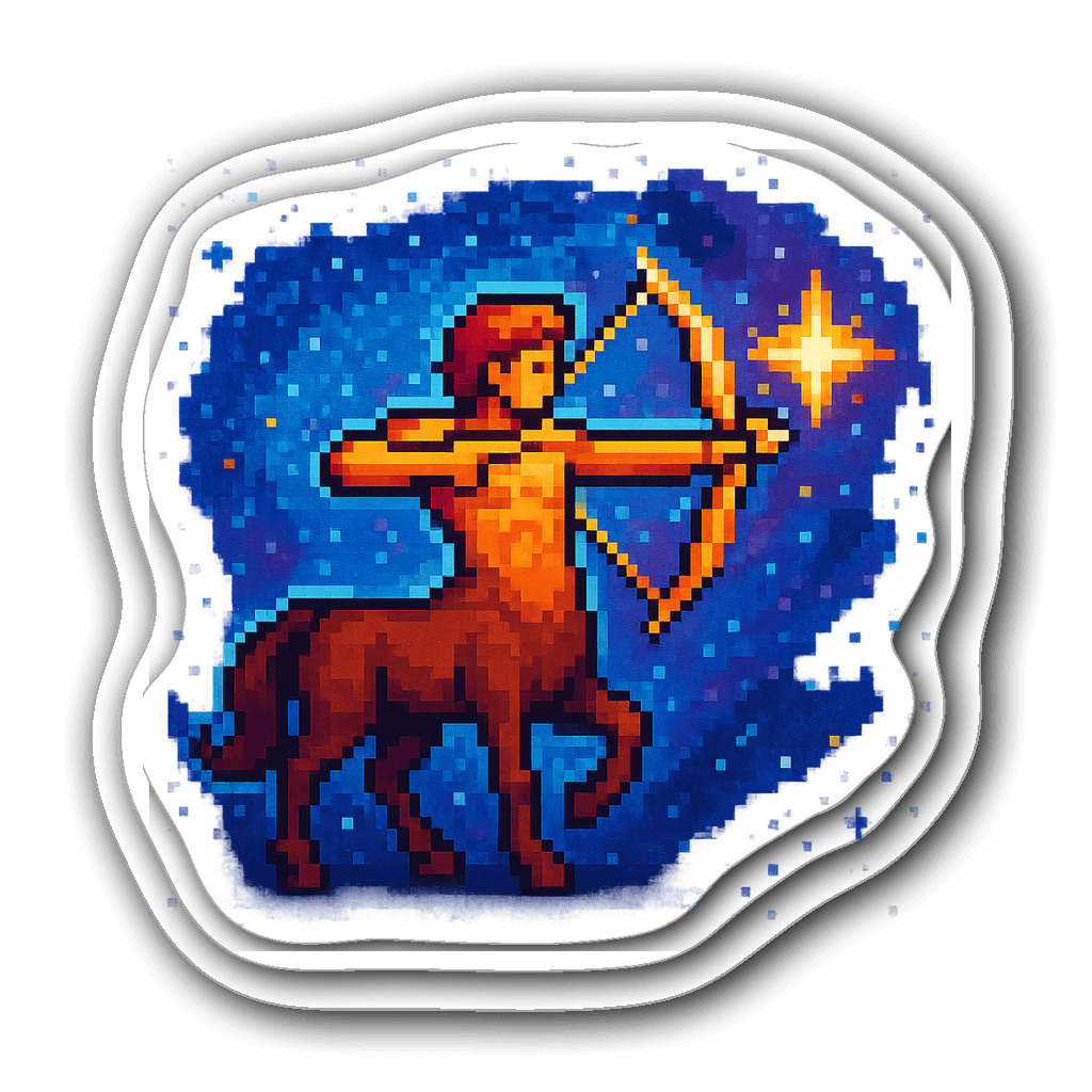 8-bit Sagittarius centaur sticker in pixel art style